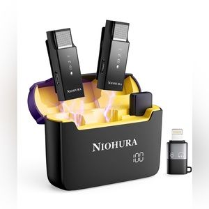 Dual Wireless Lavalier Microphone for iPhone Android, Noise Cancellation